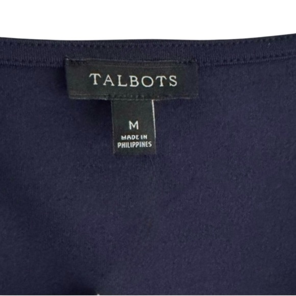 New Talbots Navy Blue Cotton Surplice Drape Long Sleeve Top Size Medium - Picture 4 of 4